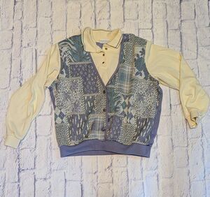 VTG 90s Alfred Dunner Sweater 1X Faux Vest Quarter Button Cottage Core Granny